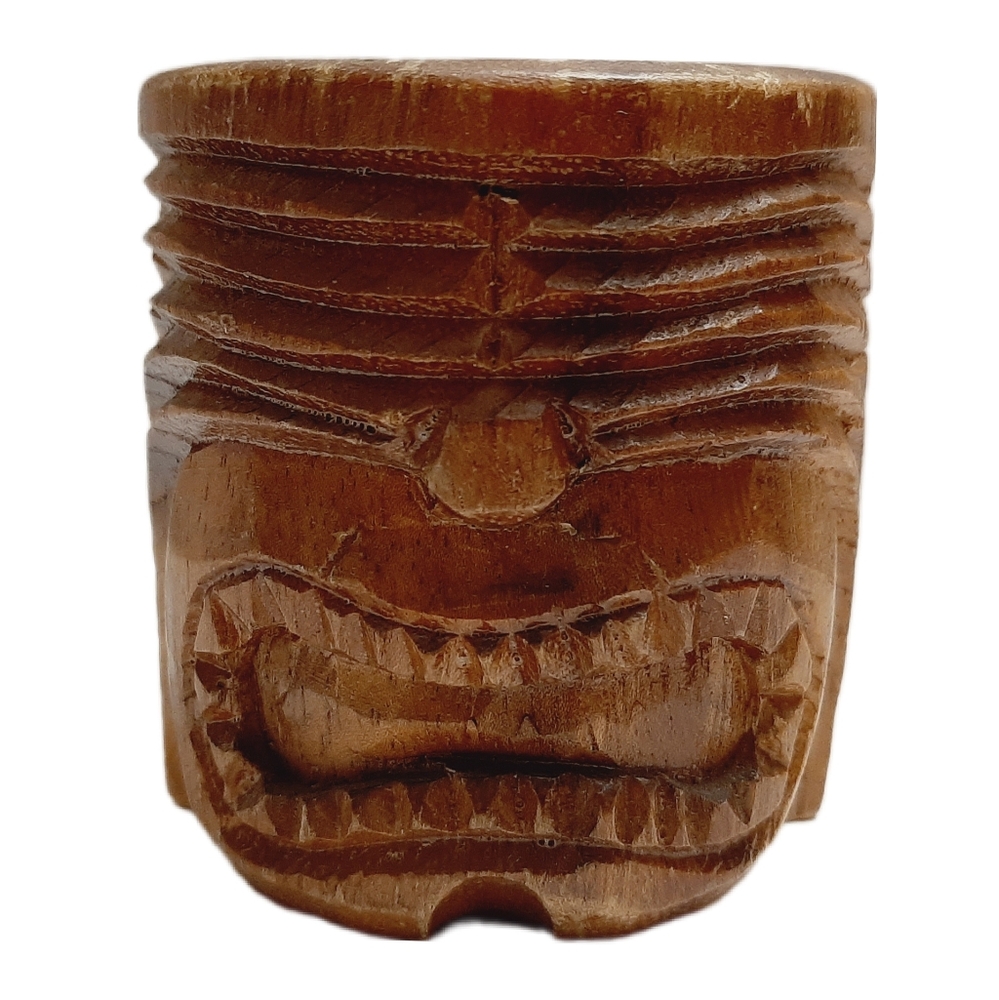 🍒 Vintage Handcrafted Hand Carved Wooden Tiki Figurine Mug Drinking Cup Folkart